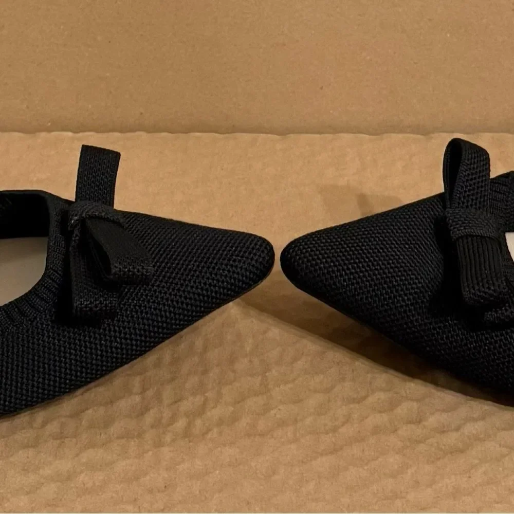 TAHARI Athens Black Bow Slip On Knit Ballerina Pointy Toe Classic Flats Size 9
